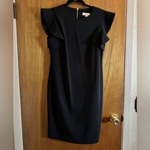 Calvin Klein Black Midi Dress with Ruffle Sleeves Size 10